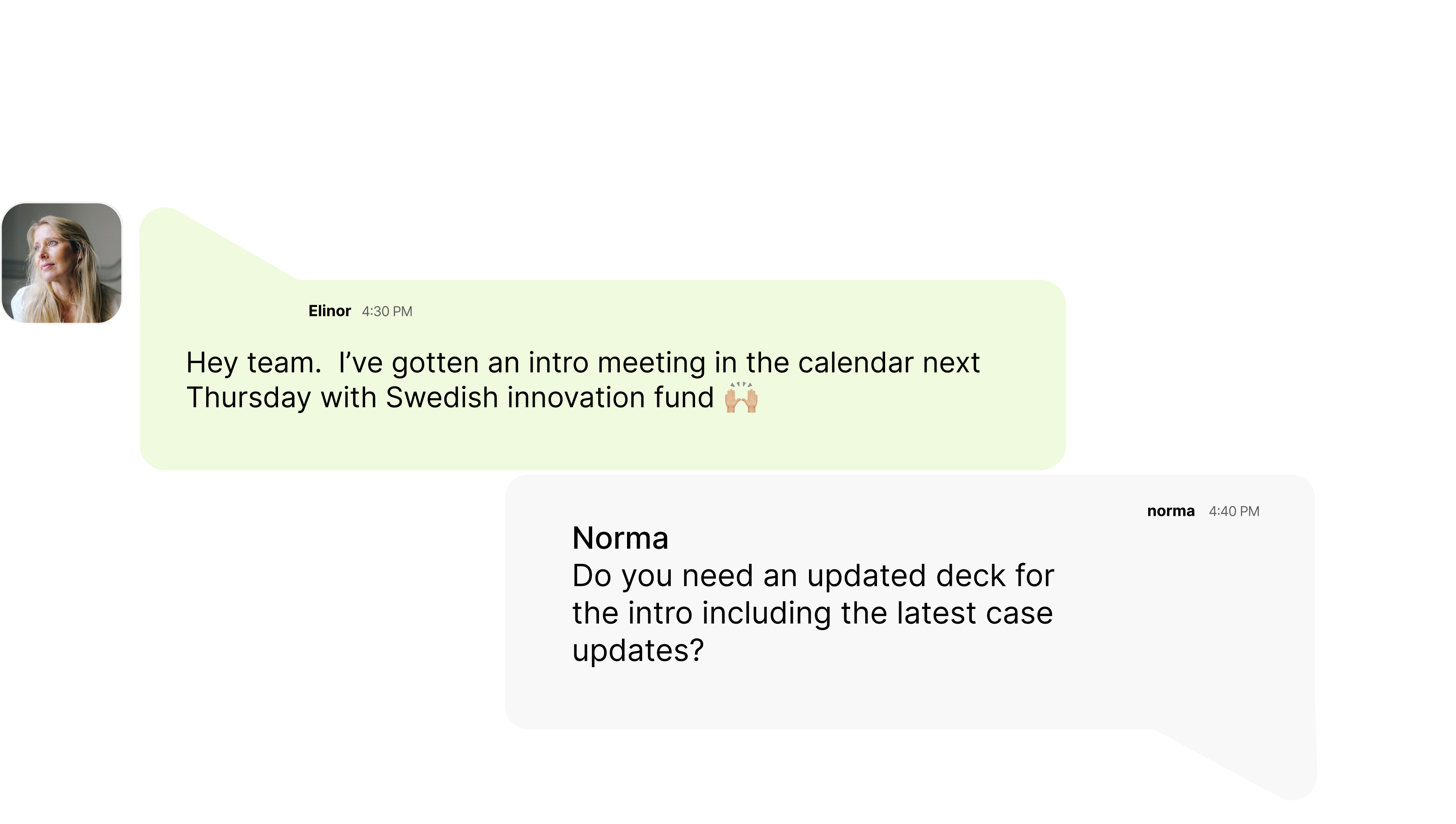 Norma in Slack — proactively offering an updated deck